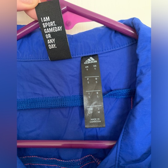 Adidas Woven Tape Jacket Water Resistant Wind Breaker - Men’s Small - Royal Blue - Picture 12 of 16